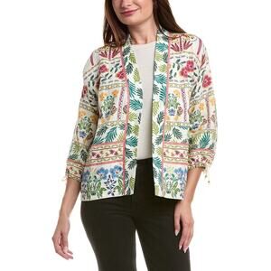 Johnny Was Tropical Floral Boho Resort Linen Cropped Kimono Top Soller Small NWT
